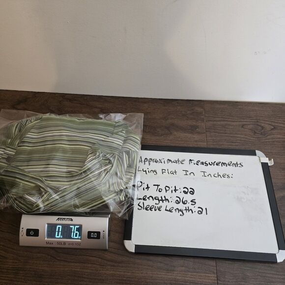 Notations Button Up Top Women Petite Large Striped Chartreuse Retro Stretch - Picture 9 of 9